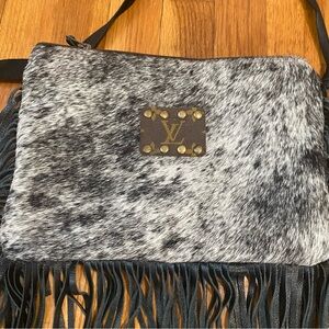 Louis Vuitton, patch cowhide, leather fringe, Crossbody purse